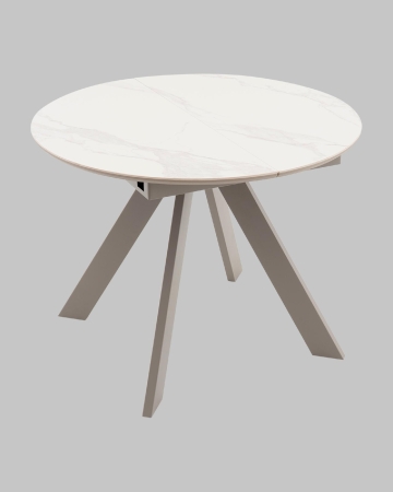 Стол круглый Миндель D100 столешница керамика белый глянец, основание металл латте