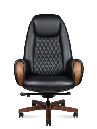 Кресло офисное Verdi черный, натуральная кожа и дерево и пластик, мягкое сиденье, с подлокотниками