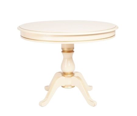 Стол "Фабрицио-1" раздвижной D 1000 тон 10 слоновая кость RAL 1015 + патина золото