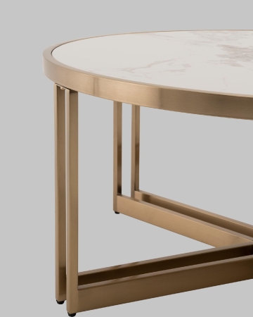 Журнальный столик Алиада 90х90 см светлая керамика сталь шампань