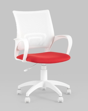 Кресло офисное ST-BASIC-W TopChairs спинка белая сетка сиденье красная ткань крестовина белый пластик