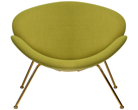 Кресло дизайнерское EMILY, светло-зеленая ткань, золотое основание