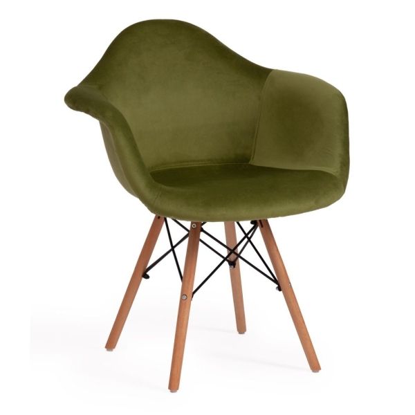 Кресло Secret De Maison CINDY SOFT EAMES (mod. 101) дерево береза, металл, мягкое сиденье, ткань, 61х60х80 см, зеленый (HLR 54), натуральный