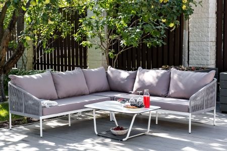 Лаунж-зона "Канны" модульная угловая из роупа (веревки), цвет светло-серый