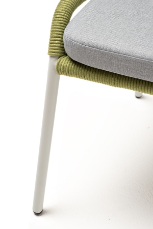 "Милан" стул плетеный из роупа, каркас алюминий светло-серый (RAL7035) муар, роуп салатовый меланж круглый, ткань светло-серая