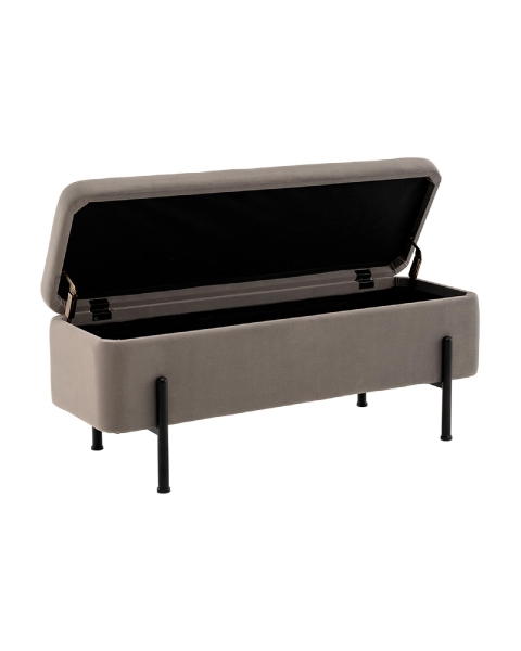 Банкетка Болейн с ящиком из серого велюра с черными ножками Банкетка Болейн с ящиком из серого велюра с черными ножками