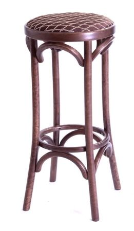 Барный деревянный табурет Венский 750 темный тон с мягким сиденьем из коричневой ткани