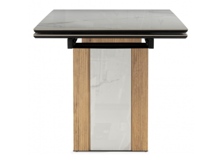 Керамический стол Бернардо 180x90 черный кварц, дуб монтана
