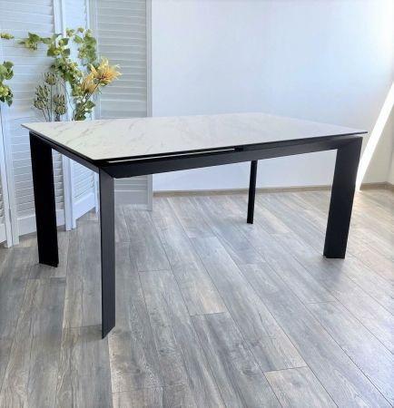 Стол CREMONA 180 KL-99 белый мрамор матовый итальянская керамика, черный каркас