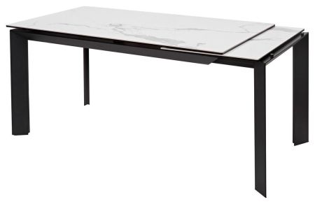 Стол CREMONA 140 HIGH GLOSS STATUARIO белый мрамор глянцевый, керамика, черный каркас