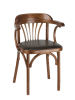 Деревянный стул Венский средний тон с мягким сиденьем из коричневой экокожи с дугами назад