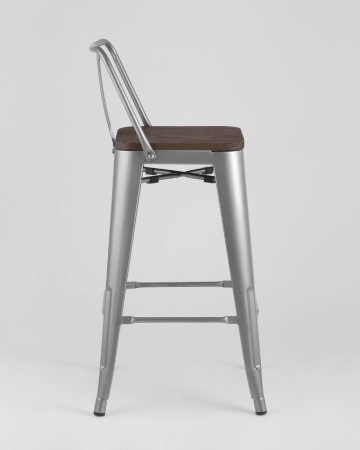 Стул полубарный TOLIX WOOD со спинкой серебристый матовый