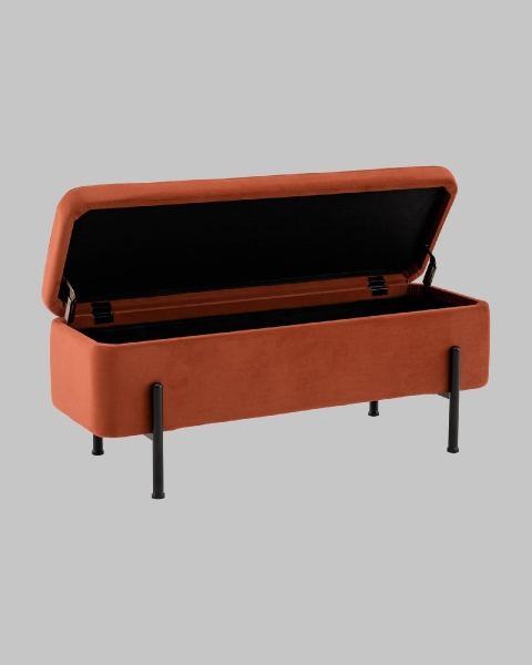 Банкетка Болейн с ящиком из терракотового велюра с черными ножками Банкетка Болейн с ящиком из терракотового велюра с черными ножками