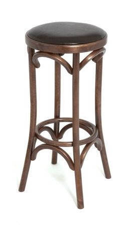 Барный деревянный табурет Венский 750 темный тон с мягким сиденьем из коричневой экокожи