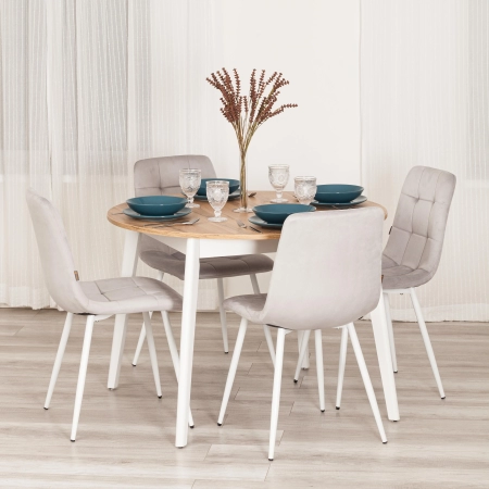 Стул CHILLY светло-серый с белыми ножками, велюр и металл, мягкое сиденье, без подлокотников