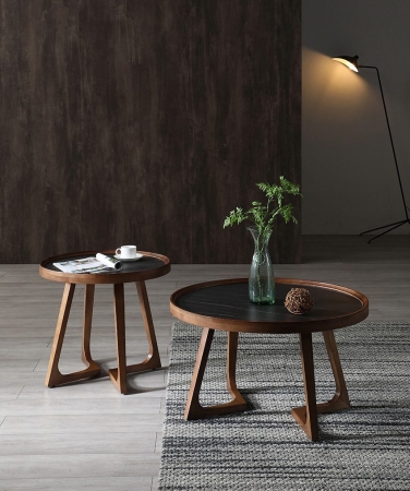 Стол журнальный CT3059 (D60) черная керамика, орех