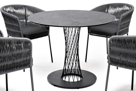"Диего" обеденная группа на 4 персоны со стульями "Бордо" плетения колос, столешница "серый гранит"