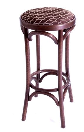 Барный деревянный табурет Венский 750 темный тон с мягким сиденьем из коричневой ткани