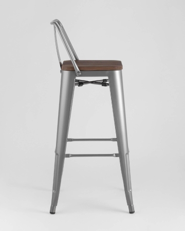 Стул барный TOLIX WOOD со спинкой серебристый матовый