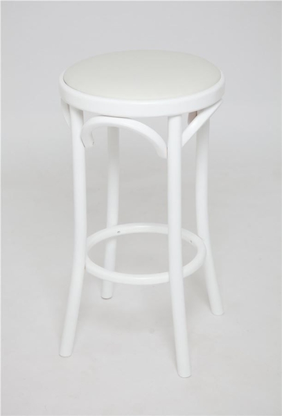 Полубарный деревянный табурет Венский 650 белая эмаль с мягким сиденьем из белой экокожи