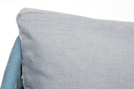 "Диего" диван 2-местный плетеный из роупа, каркас алюминий светло-серый (RAL7035) муар, роуп бирюзовый круглый, ткань светло-серая