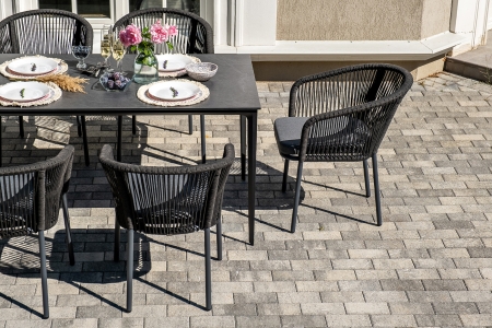 "Малага" обеденная группа на 6 персон со стульями "Марсель", каркас темно-серый, роуп темно-серый