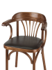 Деревянный стул Венский средний тон с мягким сиденьем из коричневой экокожи с дугами назад