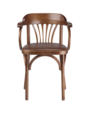 Деревянный стул Венский средний тон с мягким сиденьем из коричневой экокожи