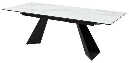 Стол Купер 160 белый мрамор, черная шагрень, стекло, черный каркас