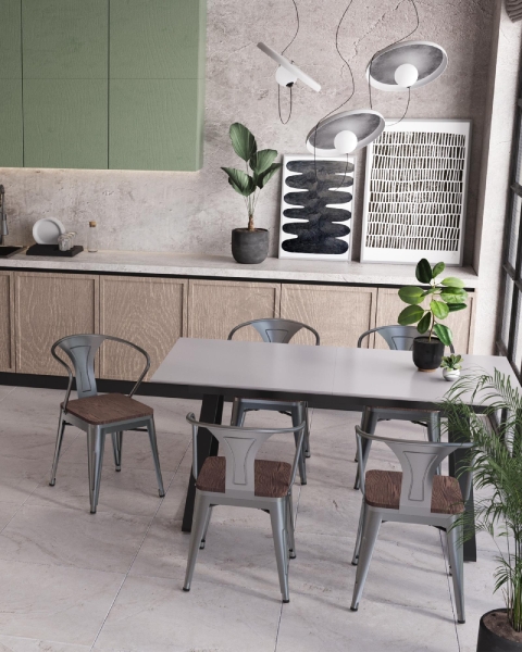 Стул TOLIX ARM WOOD с подлокотниками серебристый