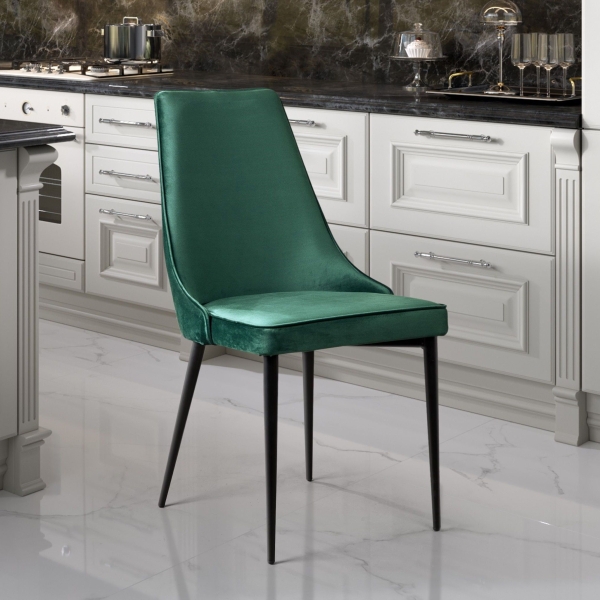 Стул Oliver бархат зеленый, черный конус