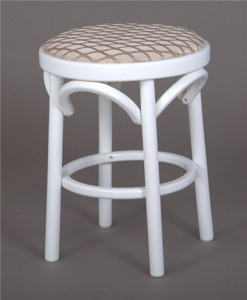 Деревянный табурет Венский белая эмаль с мягким сиденьем из бежевой ткани Деревянный табурет Венский белая эмаль с мягким сиденьем из бежевой ткани