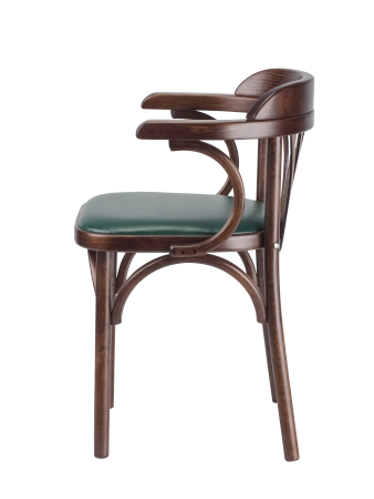 Деревянный стул Венский темный тон с мягким сиденьем из зеленой экокожи с дугами назад
