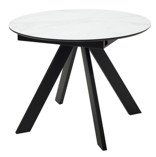 Стол БОНЖУР 100 белый мрамор, черная шагрень, стекло, черный каркас