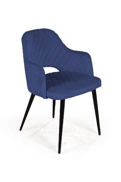 Стул William с подлокотниками ромб, бархат синий, черный конус