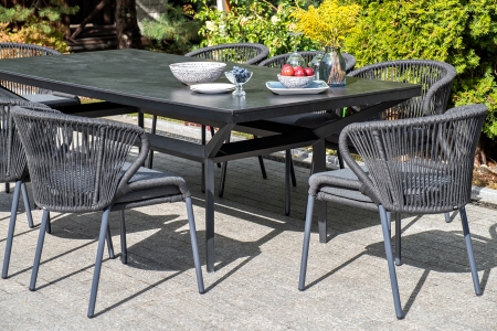 "Милан" стул плетеный из роупа, каркас алюминий темно-серый (RAL7024) муар, роуп темно-серый круглый, ткань темно-серая 027 "Милан" стул плетеный из роупа, каркас алюминий темно-серый (RAL7024) муар, роуп темно-серый круглый, ткань темно-серая 027