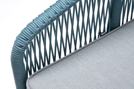 "Канны" кресло плетеное из роупа, каркас алюминий светло-серый (RAL7035) муар, роуп бирюзовый круглый, ткань светло-серая