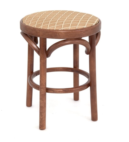 Деревянный табурет Венский средний тон с мягким сиденьем из бежевой ткани Деревянный табурет Венский средний тон с мягким сиденьем из бежевой ткани