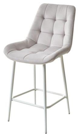 Полубарный стул ХОФМАН, цвет H-09 Светло-серый, велюр / белый каркас H=63cm М-City