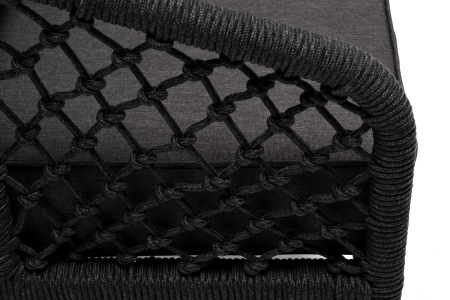 "Канны" кресло плетеное из роупа (узелки), каркас алюминий темно-серый (RAL7024) муар, роуп темно-серый круглый, ткань темно-серая 027