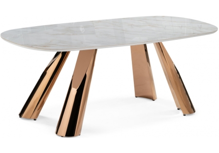 Керамический стол Танго 200х90 белый мрамор carla larkin, розовое золото