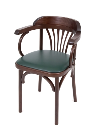 Деревянный стул Венский темный тон с мягким сиденьем из зеленой экокожи
