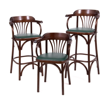 Полубарный деревянный стул Венский 650 темный тон с мягким сиденьем из зеленой экокожи