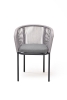 "Марсель" стул плетеный из роупа, каркас алюминий темно-серый (RAL7024) муар, роуп светло-серый круглый, ткань светло-серая