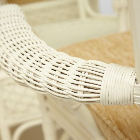 Комплект обеденный "ANDREA GRAND" (стол со стеклом + 6 кресел + подушки) белый, ткань рубчик, кремовый