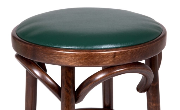 Деревянный табурет Венский темный тон с мягким сиденьем из зеленой экокожи Деревянный табурет Венский темный тон с мягким сиденьем из зеленой экокожи