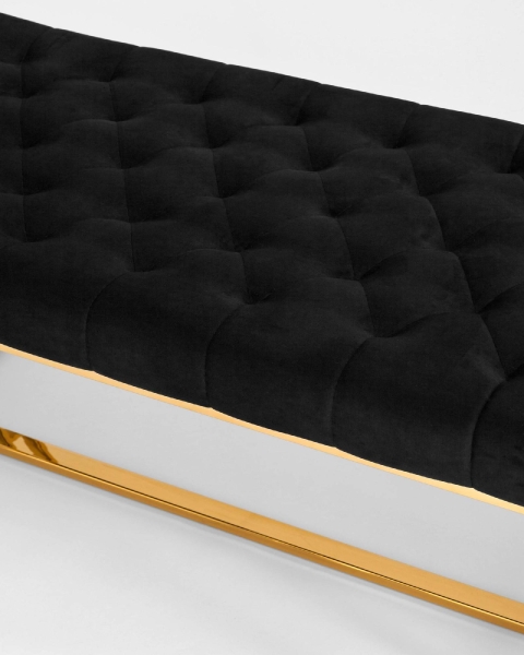 Банкетка-скамейка БРУКЛИН велюр черный сталь золото Банкетка-скамейка БРУКЛИН велюр черный сталь золото