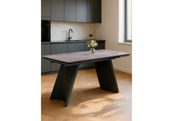 Стол стеклянный Вейв 140(200)х80 кристл серый мрамор, черный Стол стеклянный Вейв 140(200)х80 кристл серый мрамор, черный