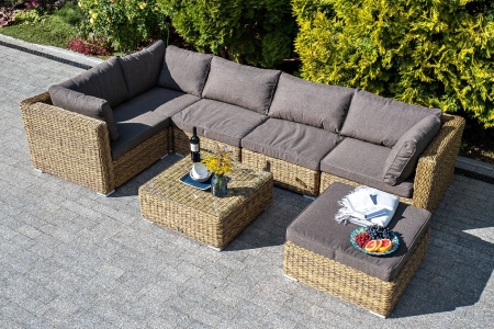 Трансформирующаяся лаунж-зона "Лунго" из искусственного ротанга (гиацинт), цвет соломенный