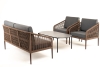 "Канны" лаунж-зона 4-местная из роупа со столом "Верона" (серый гранит), каркас алюминиевый коричневый, роуп коричневый